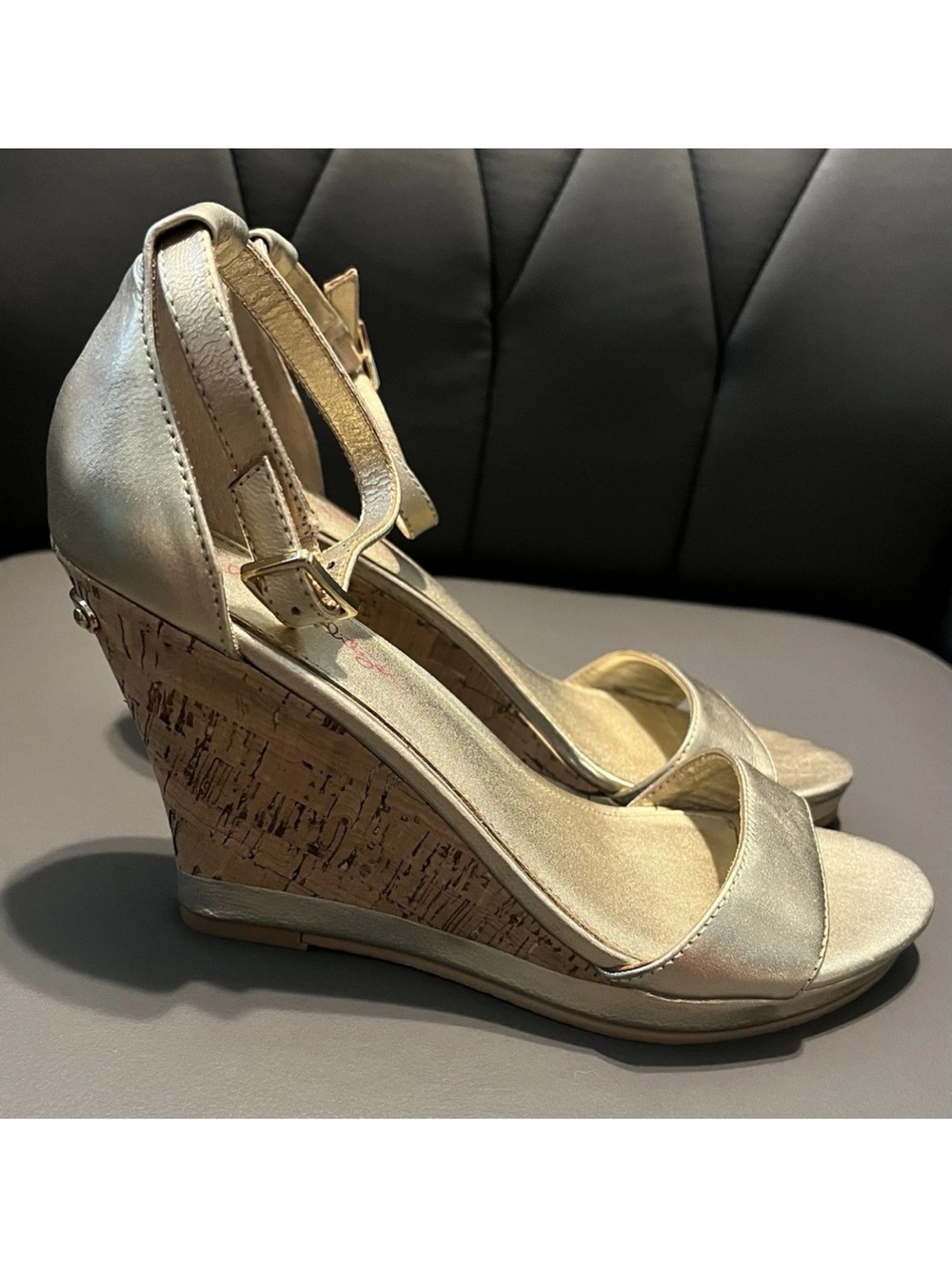 Lilly Pulitzer Gold Metallic Cork Wedge Sandals 7M